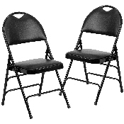 2 Pk. HERCULES Series Ultra-Premium Triple Braced Black Vinyl Metal Folding Chair with Easy-Carry Handle, 2-HA-MC705AV-3-BK-GG