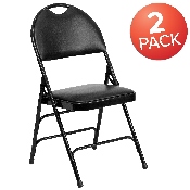 2 Pk. HERCULES Series Ultra-Premium Triple Braced Black Vinyl Metal Folding Chair with Easy-Carry Handle, 2-HA-MC705AV-3-BK-GG