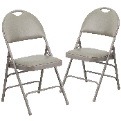 2 Pk. HERCULES Series Ultra-Premium Triple Braced Gray Vinyl Metal Folding Chair with Easy-Carry Handle, 2-HA-MC705AV-3-GY-GG