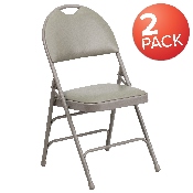 2 Pk. HERCULES Series Ultra-Premium Triple Braced Gray Vinyl Metal Folding Chair with Easy-Carry Handle, 2-HA-MC705AV-3-GY-GG