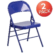 2 Pk. HERCULES COLORBURST Series Cobalt Blue Triple Braced & Double Hinged Metal Folding Chair, 2-HF3-BLUE-GG