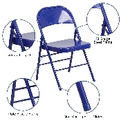 2 Pk. HERCULES COLORBURST Series Cobalt Blue Triple Braced & Double Hinged Metal Folding Chair, 2-HF3-BLUE-GG