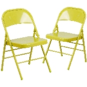 2 Pk. HERCULES COLORBURST Series Twisted Citron Triple Braced & Double Hinged Metal Folding Chair, 2-HF3-CITRON-GG