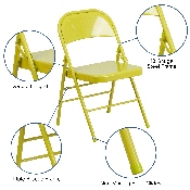 2 Pk. HERCULES COLORBURST Series Twisted Citron Triple Braced & Double Hinged Metal Folding Chair, 2-HF3-CITRON-GG