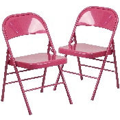 2 Pk. HERCULES COLORBURST Series Shockingly Fuchsia Triple Braced & Double Hinged Metal Folding Chair, 2-HF3-FUCHSIA-GG