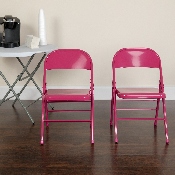 2 Pk. HERCULES COLORBURST Series Shockingly Fuchsia Triple Braced & Double Hinged Metal Folding Chair, 2-HF3-FUCHSIA-GG
