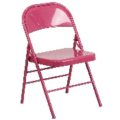 2 Pk. HERCULES COLORBURST Series Shockingly Fuchsia Triple Braced & Double Hinged Metal Folding Chair, 2-HF3-FUCHSIA-GG