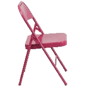 2 Pk. HERCULES COLORBURST Series Shockingly Fuchsia Triple Braced & Double Hinged Metal Folding Chair, 2-HF3-FUCHSIA-GG