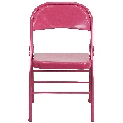 2 Pk. HERCULES COLORBURST Series Shockingly Fuchsia Triple Braced & Double Hinged Metal Folding Chair, 2-HF3-FUCHSIA-GG