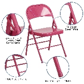 2 Pk. HERCULES COLORBURST Series Shockingly Fuchsia Triple Braced & Double Hinged Metal Folding Chair, 2-HF3-FUCHSIA-GG