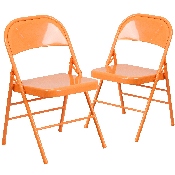 2 Pk. HERCULES COLORBURST Series Orange Marmalade Triple Braced & Double Hinged Metal Folding Chair, 2-HF3-ORANGE-GG