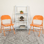 2 Pk. HERCULES COLORBURST Series Orange Marmalade Triple Braced & Double Hinged Metal Folding Chair, 2-HF3-ORANGE-GG