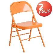 2 Pk. HERCULES COLORBURST Series Orange Marmalade Triple Braced & Double Hinged Metal Folding Chair, 2-HF3-ORANGE-GG