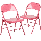 2 Pk. HERCULES COLORBURST Series Bubblegum Pink Triple Braced & Double Hinged Metal Folding Chair, 2-HF3-PINK-GG