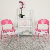 2 Pk. HERCULES COLORBURST Series Bubblegum Pink Triple Braced & Double Hinged Metal Folding Chair, 2-HF3-PINK-GG