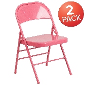 2 Pk. HERCULES COLORBURST Series Bubblegum Pink Triple Braced & Double Hinged Metal Folding Chair, 2-HF3-PINK-GG