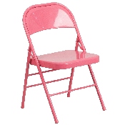 2 Pk. HERCULES COLORBURST Series Bubblegum Pink Triple Braced & Double Hinged Metal Folding Chair, 2-HF3-PINK-GG