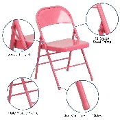2 Pk. HERCULES COLORBURST Series Bubblegum Pink Triple Braced & Double Hinged Metal Folding Chair, 2-HF3-PINK-GG