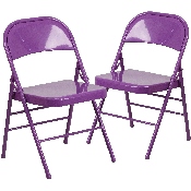 2 Pk. HERCULES COLORBURST Series Impulsive Purple Triple Braced & Double Hinged Metal Folding Chair, 2-HF3-PUR-GG