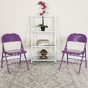 2 Pk. HERCULES COLORBURST Series Impulsive Purple Triple Braced & Double Hinged Metal Folding Chair, 2-HF3-PUR-GG