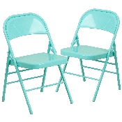 2 Pk. HERCULES COLORBURST Series Tantalizing Teal Triple Braced & Double Hinged Metal Folding Chair, 2-HF3-TEAL-GG