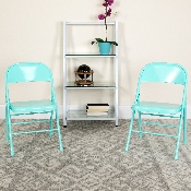 2 Pk. HERCULES COLORBURST Series Tantalizing Teal Triple Braced & Double Hinged Metal Folding Chair, 2-HF3-TEAL-GG