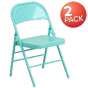 2 Pk. HERCULES COLORBURST Series Tantalizing Teal Triple Braced & Double Hinged Metal Folding Chair, 2-HF3-TEAL-GG