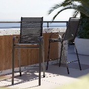 2 Pack Brazos Series Black Outdoor Barstool with Flex Comfort Material and Metal Frame, 2-JJ-092H-GG