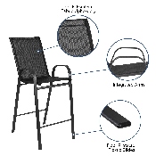 2 Pack Brazos Series Black Outdoor Barstool with Flex Comfort Material and Metal Frame, 2-JJ-092H-GG