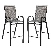 2 Pack Brazos Series Gray Stackable Outdoor Barstools with Flex Comfort Material and Metal Frame, 2-JJ-092H-GR-GG