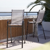 2 Pack Brazos Series Gray Stackable Outdoor Barstools with Flex Comfort Material and Metal Frame, 2-JJ-092H-GR-GG
