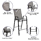 2 Pack Brazos Series Gray Stackable Outdoor Barstools with Flex Comfort Material and Metal Frame, 2-JJ-092H-GR-GG