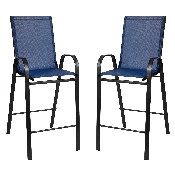 2 Pack Brazos Series Navy Stackable Outdoor Barstools with Flex Comfort Material and Metal Frame, 2-JJ-092H-NV-GG