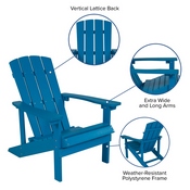 Charlestown Set of 2 All-Weather Poly Resin Wood Adirondack Chairs in Blue with Blue Cushions for Deck, Porch, and Patio, 2-JJ-C14501-CSNBL-BLU-GG