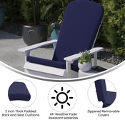 Charlestown Set of 2 All-Weather Poly Resin Wood Adirondack Chairs in Blue with Blue Cushions for Deck, Porch, and Patio, 2-JJ-C14501-CSNBL-BLU-GG
