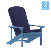 Charlestown Set of 2 All-Weather Poly Resin Wood Adirondack Chairs in Blue with Blue Cushions for Deck, Porch, and Patio, 2-JJ-C14501-CSNBL-BLU-GG
