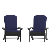 Charlestown Set of 2 All-Weather Poly Resin Wood Adirondack Chairs in Slate Gray with Blue Cushions for Deck, Porch, and Patio, 2-JJ-C14501-CSNBL-SLT-GG