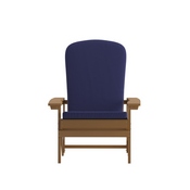Charlestown Set of 2 All-Weather Poly Resin Wood Adirondack Chairs in Teak with Blue Cushions for Deck, Porch, and Patio, 2-JJ-C14501-CSNBL-TEAK-GG
