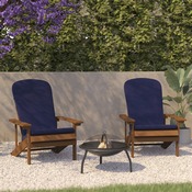 Charlestown Set of 2 All-Weather Poly Resin Wood Adirondack Chairs in Teak with Blue Cushions for Deck, Porch, and Patio, 2-JJ-C14501-CSNBL-TEAK-GG
