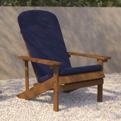 Charlestown Set of 2 All-Weather Poly Resin Wood Adirondack Chairs in Teak with Blue Cushions for Deck, Porch, and Patio, 2-JJ-C14501-CSNBL-TEAK-GG