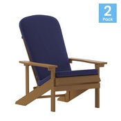 Charlestown Set of 2 All-Weather Poly Resin Wood Adirondack Chairs in Teak with Blue Cushions for Deck, Porch, and Patio, 2-JJ-C14501-CSNBL-TEAK-GG