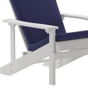 Charlestown Set of 2 All-Weather Poly Resin Wood Adirondack Chairs in White with Blue Cushions for Deck, Porch, and Patio, 2-JJ-C14501-CSNBL-WH-GG