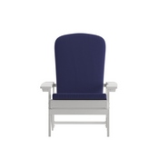 Charlestown Set of 2 All-Weather Poly Resin Wood Adirondack Chairs in White with Blue Cushions for Deck, Porch, and Patio, 2-JJ-C14501-CSNBL-WH-GG