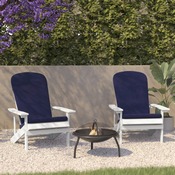 Charlestown Set of 2 All-Weather Poly Resin Wood Adirondack Chairs in White with Blue Cushions for Deck, Porch, and Patio, 2-JJ-C14501-CSNBL-WH-GG