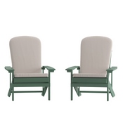 Charlestown Set of 2 All-Weather Poly Resin Wood Adirondack Chairs in Green with Cream Cushions for Deck, Porch, and Patio, 2-JJ-C14501-CSNCR-GRN-GG