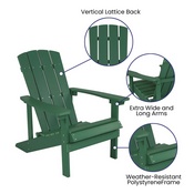 Charlestown Set of 2 All-Weather Poly Resin Wood Adirondack Chairs in Green with Cream Cushions for Deck, Porch, and Patio, 2-JJ-C14501-CSNCR-GRN-GG