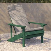 Charlestown Set of 2 All-Weather Poly Resin Wood Adirondack Chairs in Green with Cream Cushions for Deck, Porch, and Patio, 2-JJ-C14501-CSNCR-GRN-GG