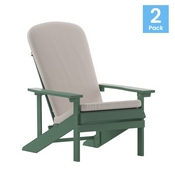 Charlestown Set of 2 All-Weather Poly Resin Wood Adirondack Chairs in Green with Cream Cushions for Deck, Porch, and Patio, 2-JJ-C14501-CSNCR-GRN-GG