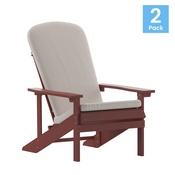 Charlestown Set of 2 All-Weather Poly Resin Wood Adirondack Chairs in Red with Cream Cushions for Deck, Porch, and Patio, 2-JJ-C14501-CSNCR-RED-GG