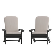 Charlestown Set of 2 All-Weather Poly Resin Wood Adirondack Chairs in Slate Gray with Cream Cushions for Deck, Porch, and Patio, 2-JJ-C14501-CSNCR-SLT-GG